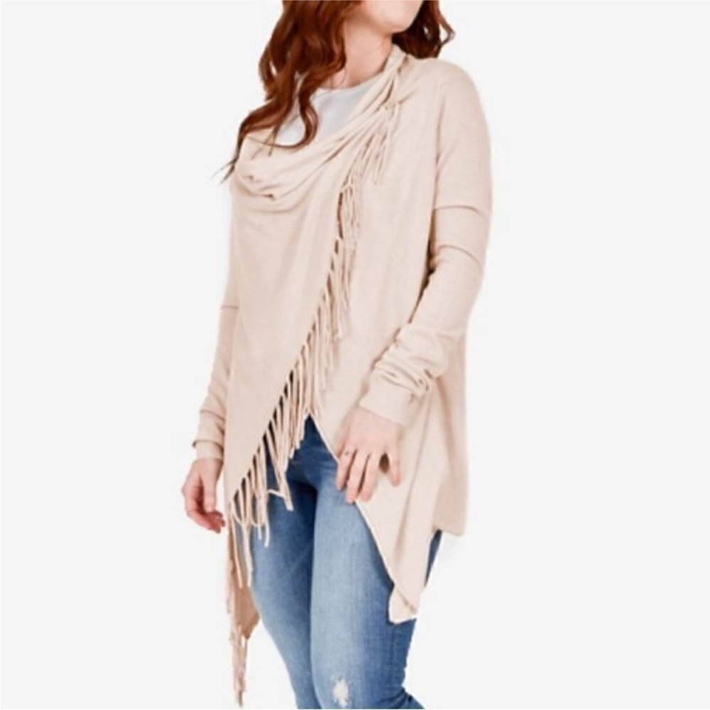 Lovestitch NWT Cream Fringe Poncho Sweater boho western wrap around sz small - Picture 3 of 11